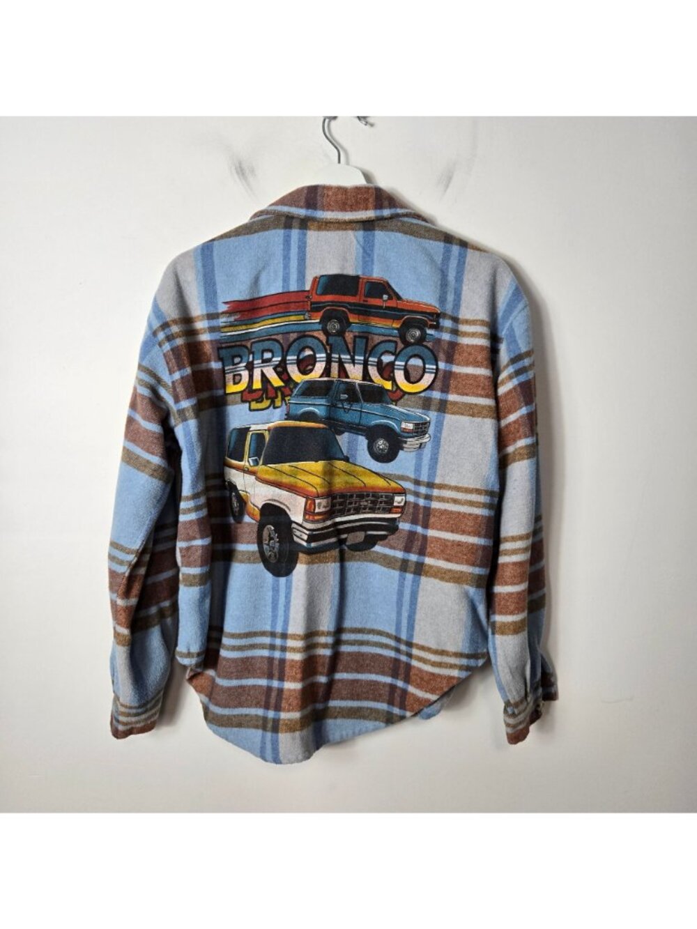 Ford Bronco Women's Size S Blue Flannel Graphic Button-Up Shirt Jacket